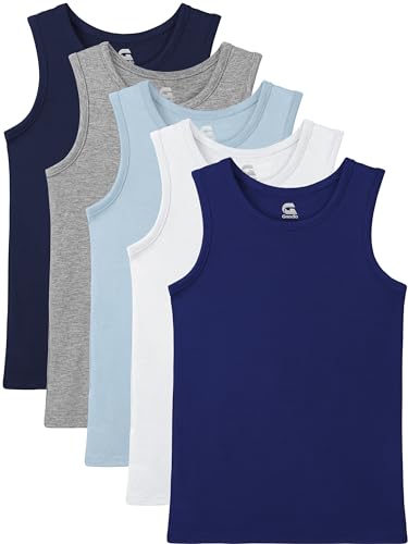 Gnodio 5er-Pack Jungen-Tank-Tops, Unterhemden, Unterhemden, Baumwolle, ärmellos, Tank-Tops, Shirts für Jungen und Kinder, Blau, Marineblau, Hellblau, Weiß, Grau, 14-16 Jahre Gnodio 5er-Pack Jungen-Tank-Tops, Unterhemden, Unterhemden, Baumwolle, ärmellos, Tank-Tops, Shirts für Jungen und Kinder, Blau, Marineblau, Hellblau, Weiß, Grau, 14-16 Jahre von Gnodio