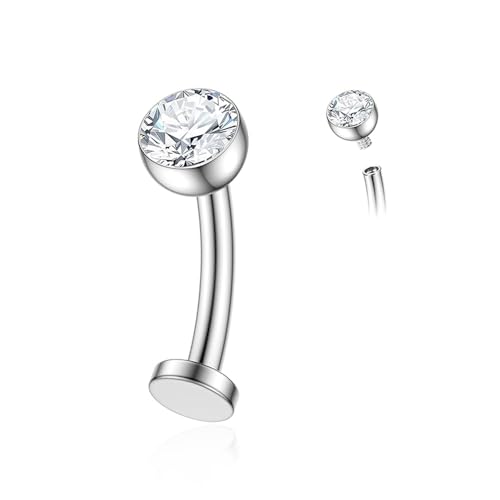 Gnoliew Schwimmender Bauchnabelring aus Titan, 14 g, für Damen, flache Rückseite, 8 mm/10 mm/12 mm/14 mm, Bauchnabelpiercing-Schmuck, 12mm, Titan Zirkonia, Zirkonia von Gnoliew