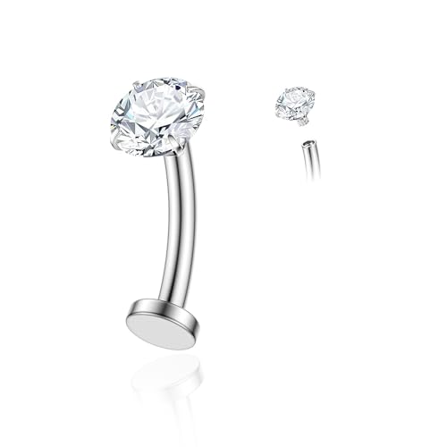 Gnoliew Schwimmender Bauchnabelring aus Titan, 14 g, für Damen, flache Rückseite, 8 mm/10 mm/12 mm/14 mm, Bauchnabelpiercing-Schmuck, 14mm, Titan Zirkonia, Zirkonia von Gnoliew