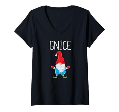 Damen Nice Gartenzwerg Gnom T-Shirt mit V-Ausschnitt Damen Nice Gartenzwerg Gnom T-Shirt mit V-Ausschnitt von Gnom Tshirts für Frauen