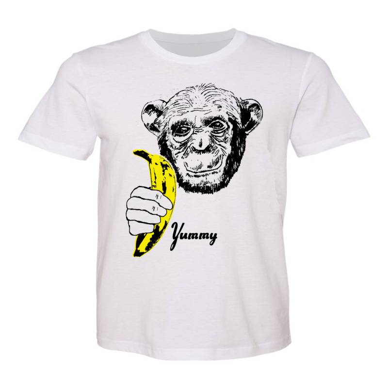 Banana Chimp T-Shirt - Unisex Xsmall Mens Womens Pop Art Yummy Andy Warhol Samt U-Frucht Schwarz Weiß Gelb Affe von GnomEnterprises