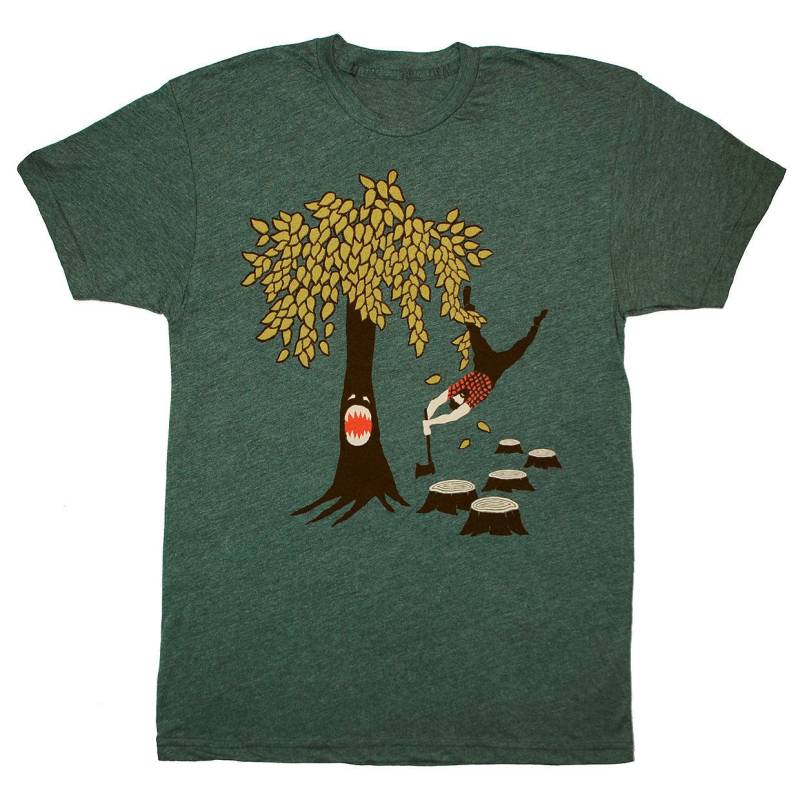 Baum Gegen Holzfäller - Unisex Herren T-Shirt Lustig Humor Wald Axt Karo Flanell Natur Bart Eco Forest Green Givingtree Tshirt von GnomEnterprises