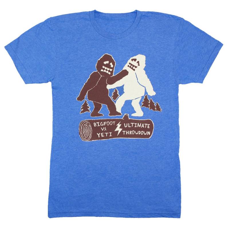 Big Foot Vs Yeti Ultimative Throwdown - Unisex Herren Damen T-Shirt Abscheulich Schneemann Sasquatch Showdown Kampf Super Lustiges Shirt Blau Tshirt von GnomEnterprises