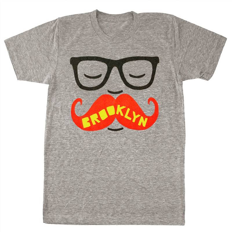 Brooklyn Moustache - Unisex Herren T-Shirt Lustiger Humor Hipster Nerd Geek Brille Bart New York Shirt Sportlich Grau Triblend Track von GnomEnterprises