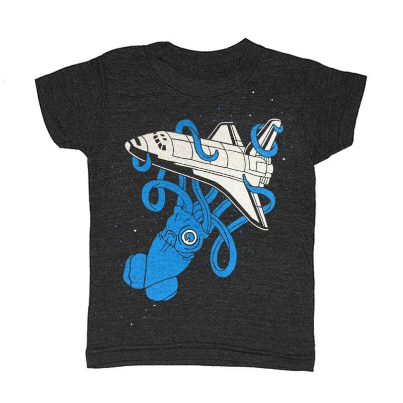 Kids Squid Vs Space Shuttle - T-Shirt Retro Vintage 2001 Wissenschaft Scifi Geek Kraken Raumschiff Ufo Monster Super Triblend Tshirt von GnomEnterprises
