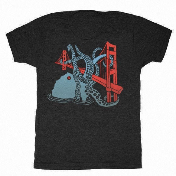 San Francisco Octopus - Unisex-Herren-T-Shirt T-Shirt Sf Octo Golden Gate Bridge Mr Roboter California Kraken Monster Riesenkalmar Triblend-Shirt von GnomEnterprises