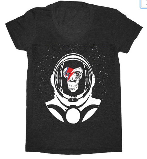Space Chimp - Damen T-Shirt Ausgestattet Ape Bowie Astronaut Stars Blitz Schwarz Weiß Rot Blau Rakete Oddity von GnomEnterprises