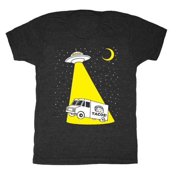 Taco Truck Entführung - Unisex Herren T-Shirt Alien Scifi Super Lustiger Gelber Vintage Tri Schwarz Charcoal Tshirt von GnomEnterprises