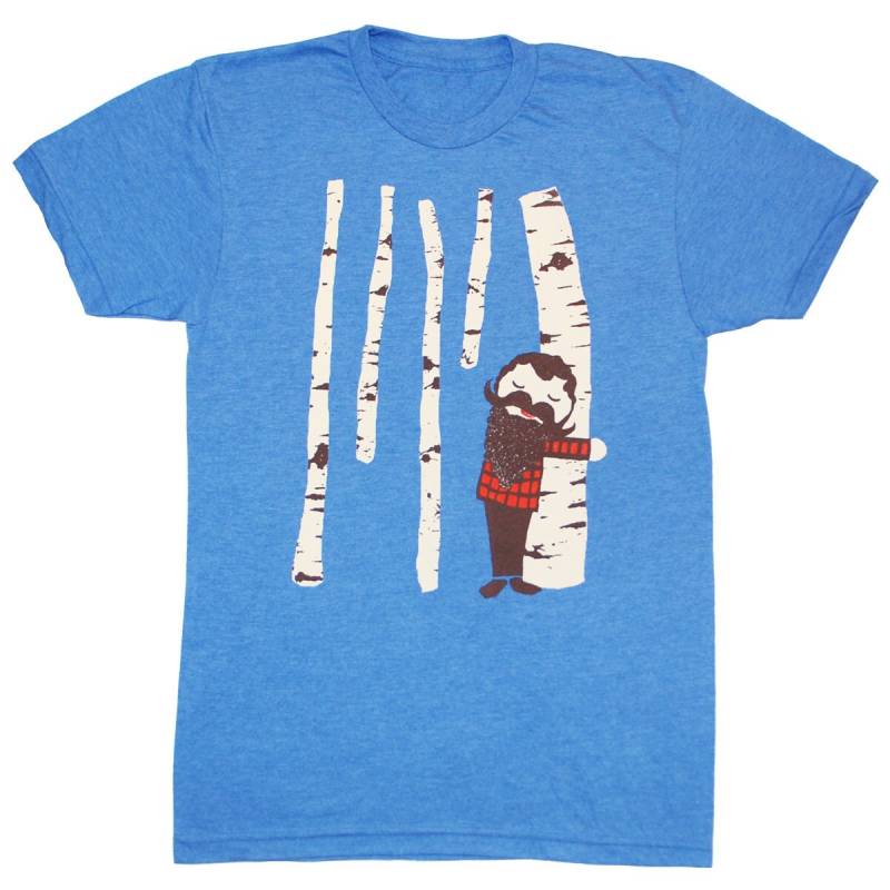 Tree Hugger - Unisex Herren Damen T-Shirt Birke Treehugger Holz Wald Niedlich Natur Holzfäller Schnurrbart Bart Blau von GnomEnterprises