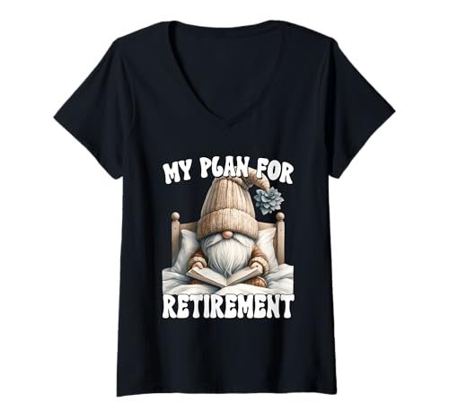 Damen Funny Retirement Plan Reading Teacher GNOME for Book Lover T-Shirt mit V-Ausschnitt von Gnome Retirement Reading Gifts For Retired Teacher