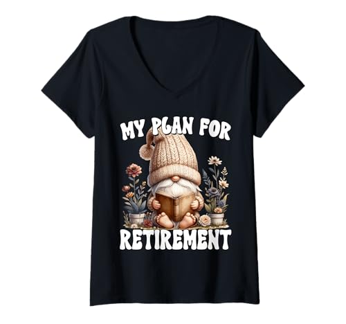 Damen Funny Retirement Plan for Garden Book Lover and Retired Life T-Shirt mit V-Ausschnitt von Gnome Retirement Reading Gifts For Retired Teacher