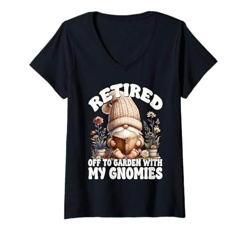 Damen Retired Librarian GNOME for Teacher Funny Retirement Reading T-Shirt mit V-Ausschnitt von Gnome Retirement Reading Gifts For Retired Teacher