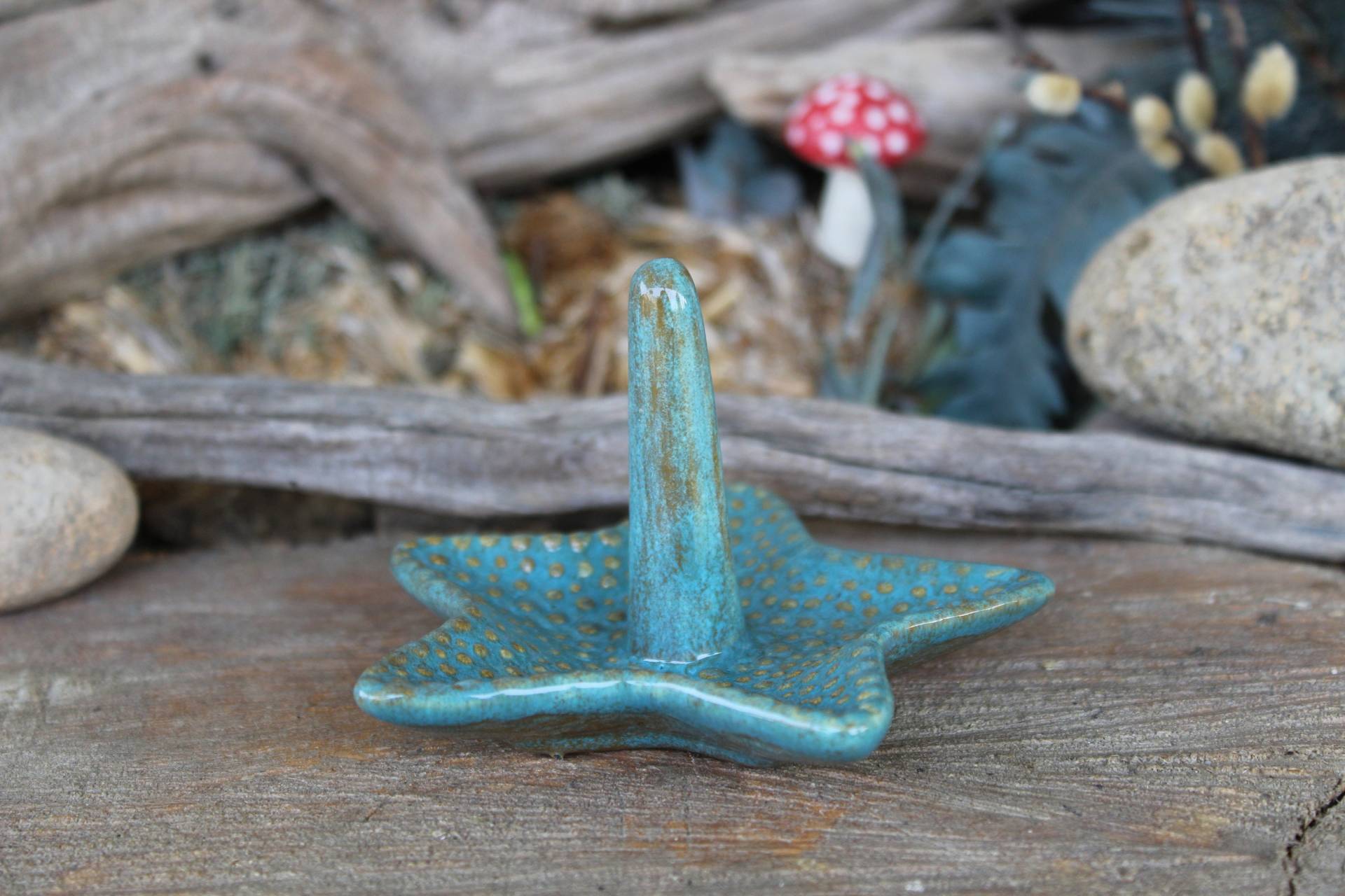 Seestern Ring Dish Schmuck Halter Keramik Ringträger Türkis Hochzeit Strand Ocean Life Decor Handgemachte von GnomeShacks