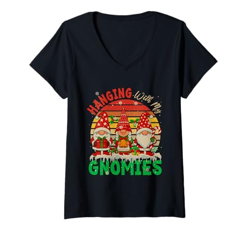 Damen DREI Weihnachtszwerge zum Aufhängen im Vintage-Look „My Gnomies“ T-Shirt mit V-Ausschnitt Damen DREI Weihnachtszwerge zum Aufhängen im Vintage-Look „My Gnomies“ T-Shirt mit V-Ausschnitt von Gnomes Christmas Costume