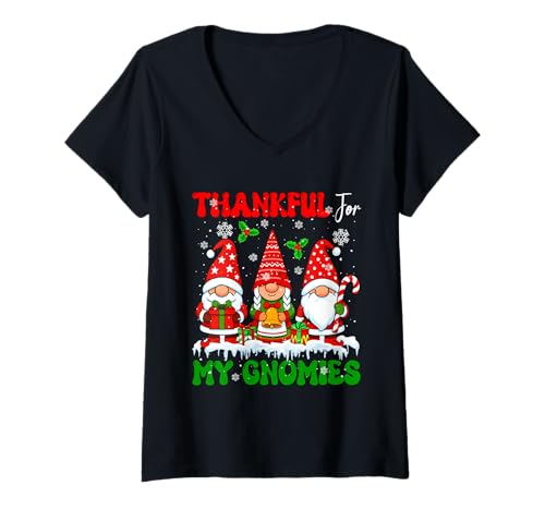 Damen Dankbar für Meine Gnomies: Weihnachten, DREI Weihnachtszwerge, Schnee T-Shirt mit V-Ausschnitt Damen Dankbar für Meine Gnomies: Weihnachten, DREI Weihnachtszwerge, Schnee T-Shirt mit V-Ausschnitt von Gnomes Christmas Costume