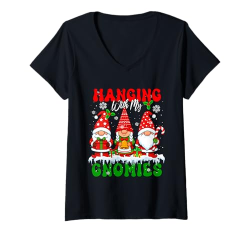 Damen Hanging with My Gnomies Weihnachten, DREI Weihnachtszwerge, Schnee T-Shirt mit V-Ausschnitt Damen Hanging with My Gnomies Weihnachten, DREI Weihnachtszwerge, Schnee T-Shirt mit V-Ausschnitt von Gnomes Christmas Costume