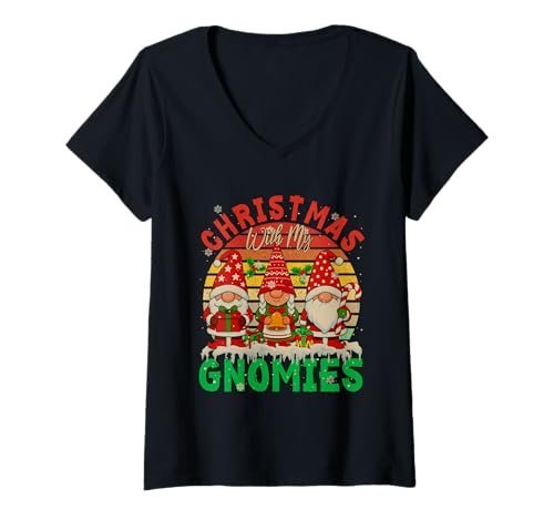 Damen Retro-Weihnachten im Vintage-Look mit Meinen Gnomies Xmas Three Gnomes T-Shirt mit V-Ausschnitt Damen Retro-Weihnachten im Vintage-Look mit Meinen Gnomies Xmas Three Gnomes T-Shirt mit V-Ausschnitt von Gnomes Christmas Costume