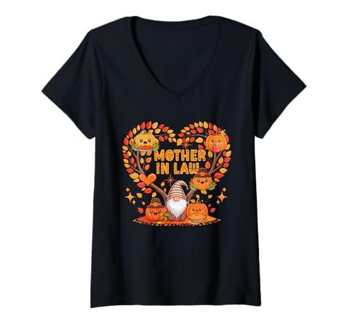 Damen Schwiegermutter Thanksgiving Zwerg Pupmkins Fall süßes Herz T-Shirt mit V-Ausschnitt Damen Schwiegermutter Thanksgiving Zwerg Pupmkins Fall süßes Herz T-Shirt mit V-Ausschnitt von Gnomes Thanksgiving Costume