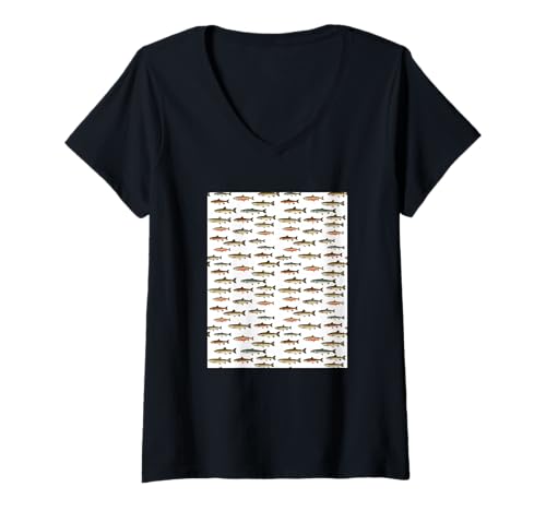 Damen Fisch-Grafik zum Fliegenfischen T-Shirt mit V-Ausschnitt Damen Fisch-Grafik zum Fliegenfischen T-Shirt mit V-Ausschnitt von Gnosis Picture Archive