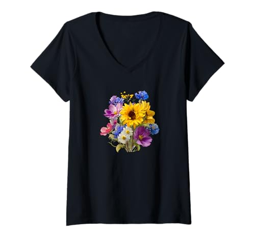 Damen Gartenmotiv Blumenstrauß-Design T-Shirt mit V-Ausschnitt Damen Gartenmotiv Blumenstrauß-Design T-Shirt mit V-Ausschnitt von Gnosis Picture Archive