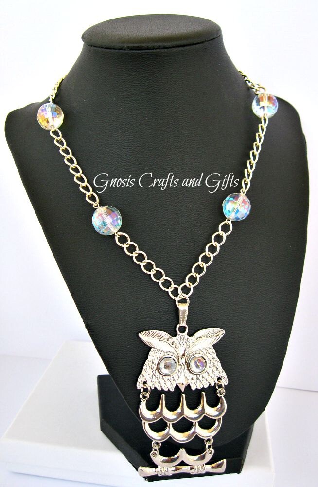 Eule Anhänger Rosenkranz Stil Halskette Mit Strass Kristallen Eule Anhänger Rosenkranz Stil Halskette Mit Strass Kristallen von GnosisCraftsandGifts