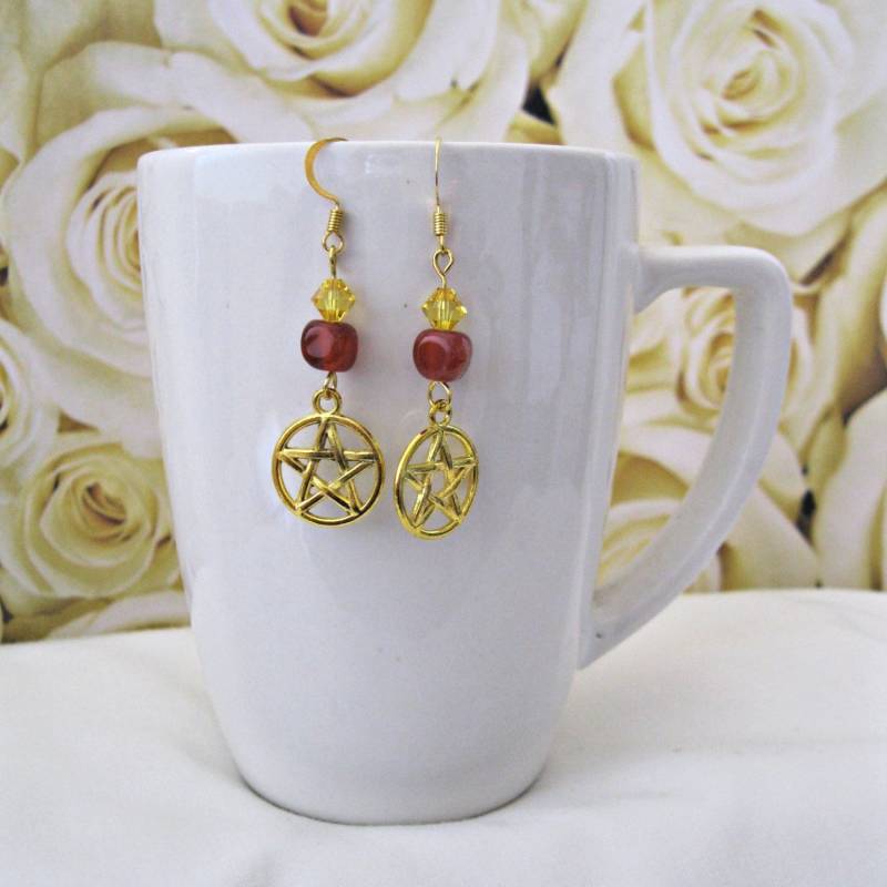 Karneol Edelstein Pentagramm Ohrringe Pagan Spiritueller Schmuck Karneol Edelstein Pentagramm Ohrringe Pagan Spiritueller Schmuck von GnosisCraftsandGifts