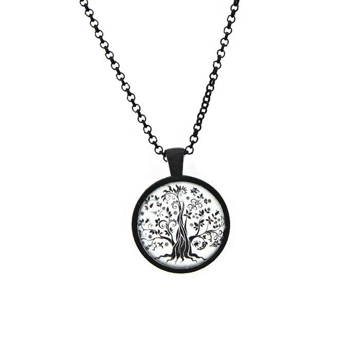 Schwarz Und Weiß Baum Cabochon Anhänger Halskette Schwarz Und Weiß Baum Cabochon Anhänger Halskette von GnosisCraftsandGifts