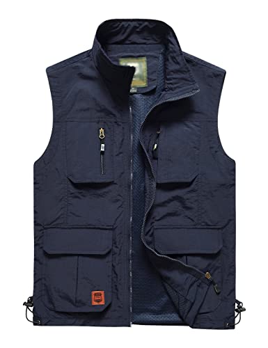 Gnveub Herren-Angelweste, Outdoor, Arbeit, schnelltrocknend, Jagd, Reißverschluss, wendbar, Reiseweste, Jacke mit mehreren Taschen, Marineblau, XL Gnveub Herren-Angelweste, Outdoor, Arbeit, schnelltrocknend, Jagd, Reißverschluss, wendbar, Reiseweste, Jacke mit mehreren Taschen, Marineblau, XL von Gnveub