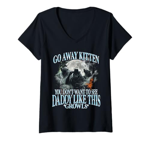 Damen Go Away Kitten, lustiger Bootleg Daddy Sigma Wolf T-Shirt mit V-Ausschnitt Damen Go Away Kitten, lustiger Bootleg Daddy Sigma Wolf T-Shirt mit V-Ausschnitt von Go Away Kitten, Funny Bootleg Daddy Sigma Wolf