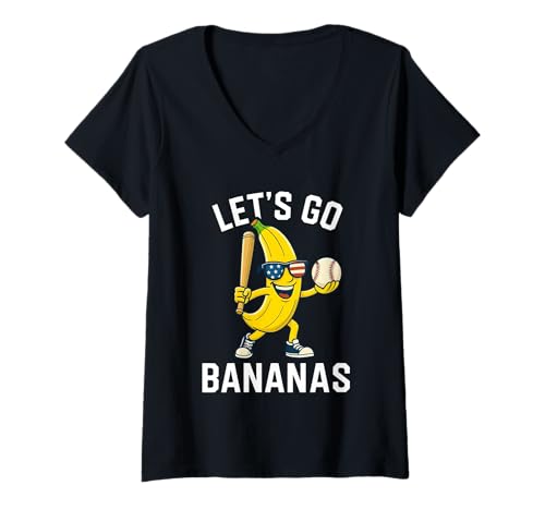 Damen Let's Go Bananas Lustiges USA-Thema T-Shirt mit V-Ausschnitt Damen Let's Go Bananas Lustiges USA-Thema T-Shirt mit V-Ausschnitt von Go Bananas Merch