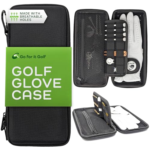 Go For It Golf Handschuhtasche – Golf-Organizer für Golf-Pitchgabelwerkzeug, Tees und Ballmarken – Golf-Zubehör für Damen und Herren – Handyhalter – Schlüsselhalter – Schwarz (ohne Handschuhformer) von Go For It Golf