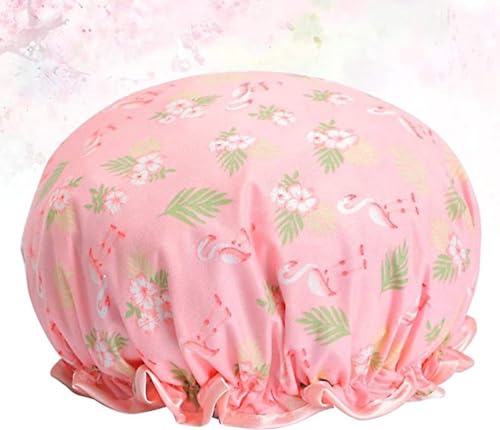 Go Go Gadget -: 2x dicke Duschkappen - Duschkappe - rosa Flamingo & Blume - wasserdicht - Badehaarschnittschutz - Doppelweich - Duschhaarabdeckung - Accessoires Badezimmerzubehör für Frauen von Go Go Gadget