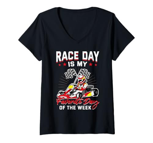 Damen Go Kart Race Day is My Favorite Day of The Week T-Shirt mit V-Ausschnitt von Go Kart Driver, Go Karting And Go Kart Racing