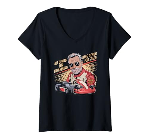 Damen Go Kart Erfahrung Rentner Speed Kart Fahren Gokart T-Shirt mit V-Ausschnitt Damen Go Kart Erfahrung Rentner Speed Kart Fahren Gokart T-Shirt mit V-Ausschnitt von Go Kart Fahren Kartfahrer Rentner Rennfahrer