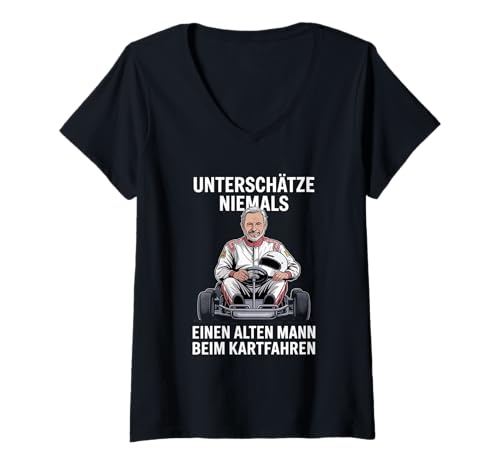 Damen Unterschätze Nie Einen Alten Mann Beim Kart Fahren Gokart T-Shirt mit V-Ausschnitt Damen Unterschätze Nie Einen Alten Mann Beim Kart Fahren Gokart T-Shirt mit V-Ausschnitt von Go Kart Fahren Kartfahrer Rentner Rennfahrer