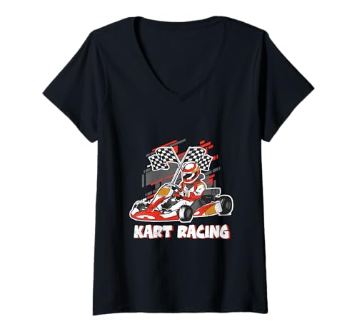 Damen Go-Kart Racing Kart Fahren Kartbahn T-Shirt mit V-Ausschnitt von Go-Kart Racing Kart Fahren Racetrack Designs