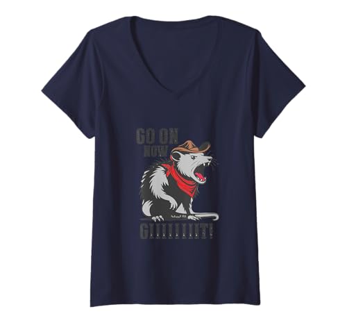 Damen Go On Now Git Vintage Cowboy Opossum Western Lustiger Spruch T-Shirt mit V-Ausschnitt Damen Go On Now Git Vintage Cowboy Opossum Western Lustiger Spruch T-Shirt mit V-Ausschnitt von Go On Now Git Vintage Cowboy Sarcastic Saying