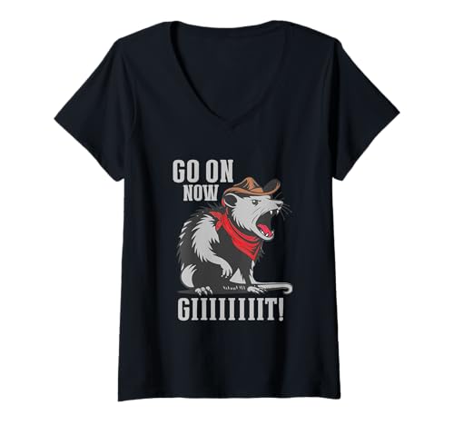 Damen Go On Now Git Vintage Cowboy Opossum Western Lustiger Spruch T-Shirt mit V-Ausschnitt Damen Go On Now Git Vintage Cowboy Opossum Western Lustiger Spruch T-Shirt mit V-Ausschnitt von Go On Now Git Vintage Cowboy Sarcastic Saying