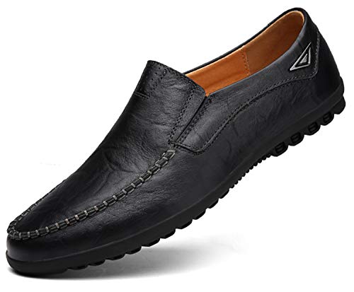 Go Tour Herren Casual Leder Mode Slip-on Loafers Schuhe, Schwarz (A-Schwarz), 42.5 EU von Go Tour