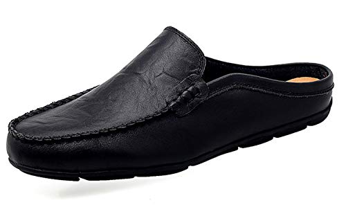 Go Tour Herren Pantoletten Clog Hausschuhe Atmungsaktiv Punching Leder Slip on Schuhe Casual Loafer, A-Schwarz, 45 EU von Go Tour