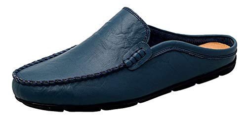 Go Tour Herren Pantoletten Clog Hausschuhe Atmungsaktiv Punching Leder Slip on Schuhe Casual Loafer, Blau (A-Blau), 44 EU von Go Tour