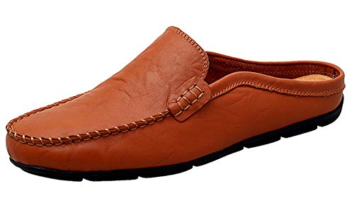 Go Tour Herren Pantoletten Clog Hausschuhe Atmungsaktiv Punching Leder Slip on Schuhe Casual Loafer, Braun (A-braun), 42 EU von Go Tour