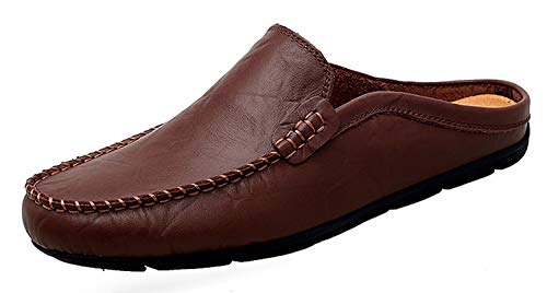 Go Tour Herren Pantoletten Clog Hausschuhe Atmungsaktiv Punching Leder Slip on Schuhe Casual Loafer, Braun (A-dark brown), 42 EU von Go Tour