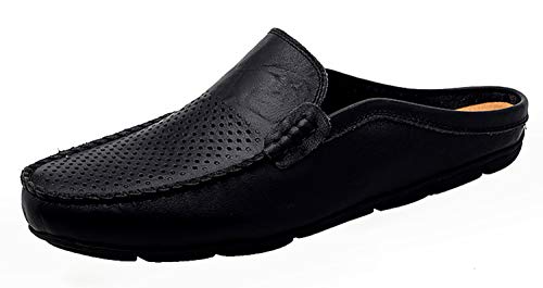 Go Tour Herren Pantoletten Clog Hausschuhe Atmungsaktiv Punching Leder Slip on Schuhe Casual Loafer, Schwarz (B-schwarz gelocht), 43 EU von Go Tour