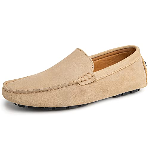 Go Tour Herren Penny Loafers Mokassin Driving Shoes Slip On Flache Bootsschuhe, beige, 41.5 EU von Go Tour