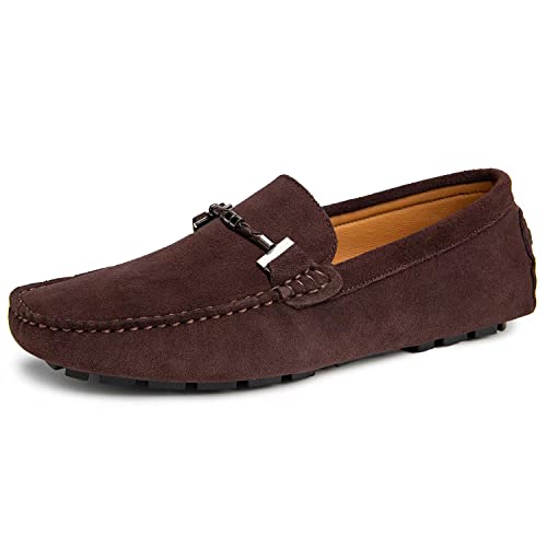 Go Tour Herren Penny Loafers Mokassin Driving Shoes Slip On Flache Bootsschuhe, braun, 48 EU von Go Tour