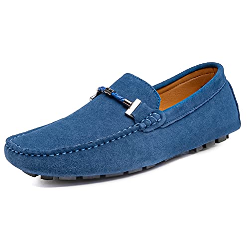 Go Tour Herren Penny Loafers Mokassin Driving Shoes Slip On Flache Bootsschuhe, saphirblau, 44 EU von Go Tour