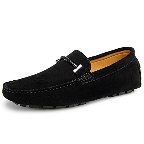 Go Tour Herren Penny Loafers Mokassin Fahrschuhe Slip On Flats Bootsschuhe, Schwarz, 42.5 EU von Go Tour