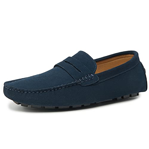 Go Tour Herren Penny Loafers Mokassin Fahren Schuhe Slip On Flats Bootsschuhe, Blau (dunkelblau), 40 EU von Go Tour