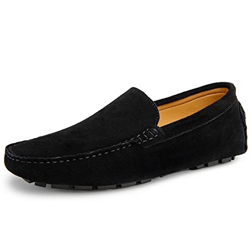 Go Tour Herren handgefertigte Wildleder Casual Loafers Schuhe, A Schwarz, 44 EU von Go Tour